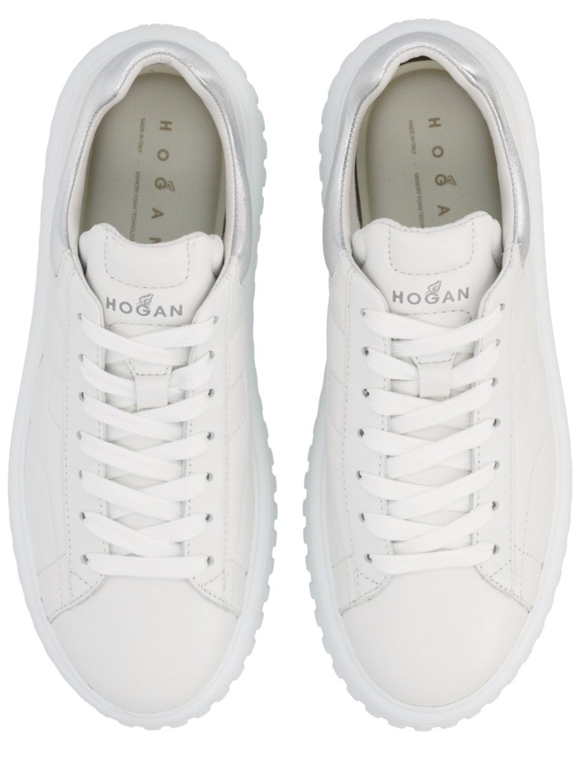 Hogan H-Stripes White Leather Metallic Sneakers