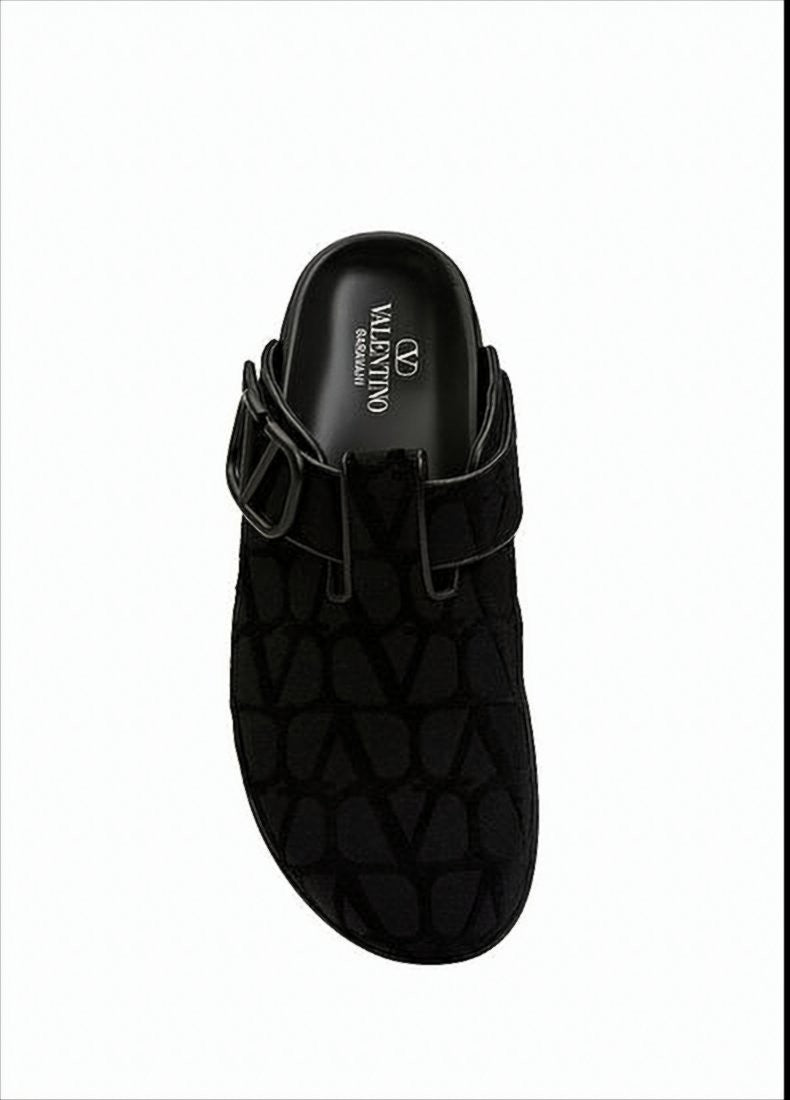 Valentino Garavani Textured Black Fabric Slip-On Mules