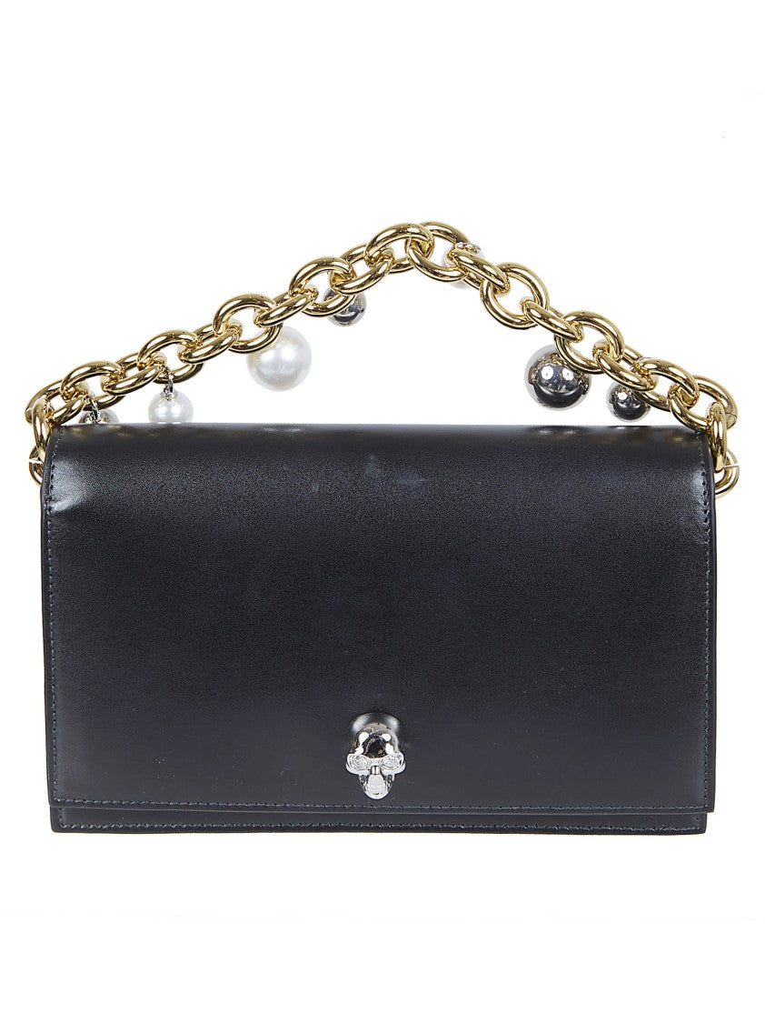 Alexander Mcqueen Structured Black Calfskin Handbag With Gold