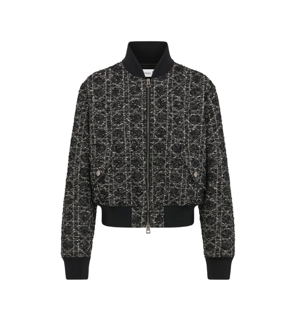 Christian Dior Cropped Bomber Textured Pattern Jacket