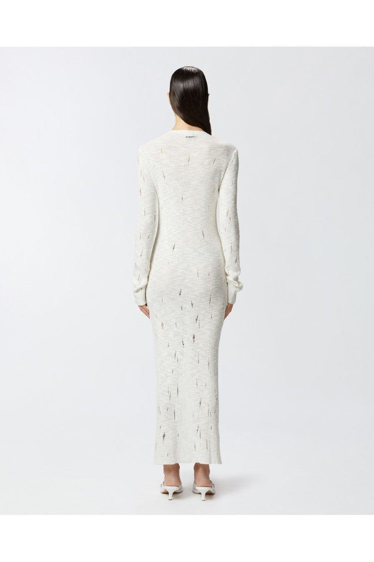 Pinko White Cotton-Nylon Button-Front Maxi Dress