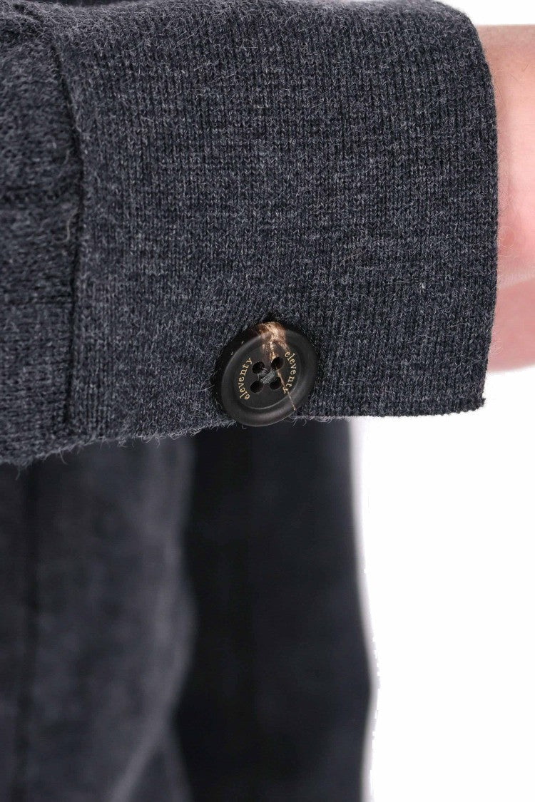 Eleventy Cotton-Cashmere Blend Long Sleeve Polo With Horn Buttons