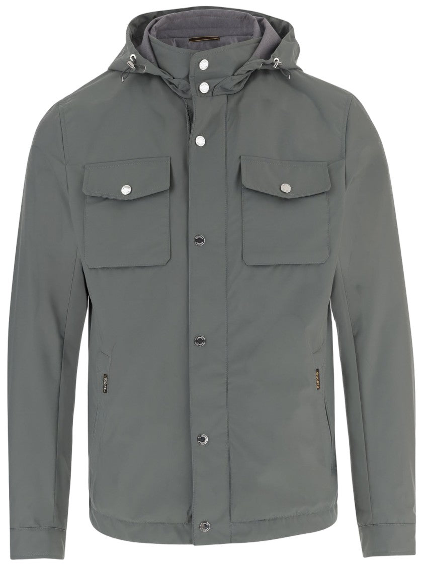 Moorer Gray Technical Fabric Hooded Jacket