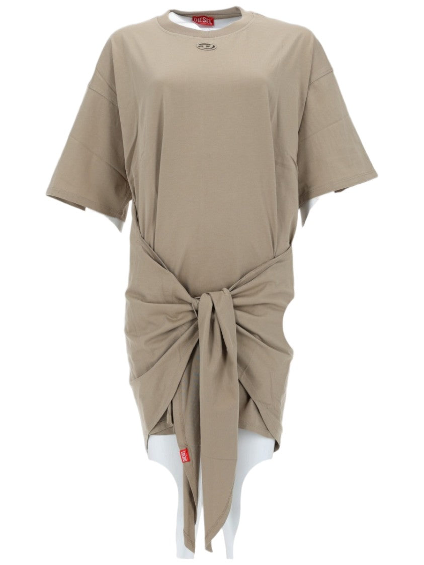 Diesel White Front Knot Cotton Mini Dress
