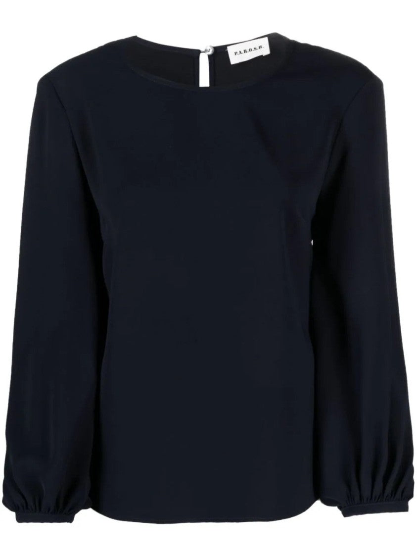P.A.R.O.S.H. Blue Three-Quarter Sleeve Puff Polyester Blouse