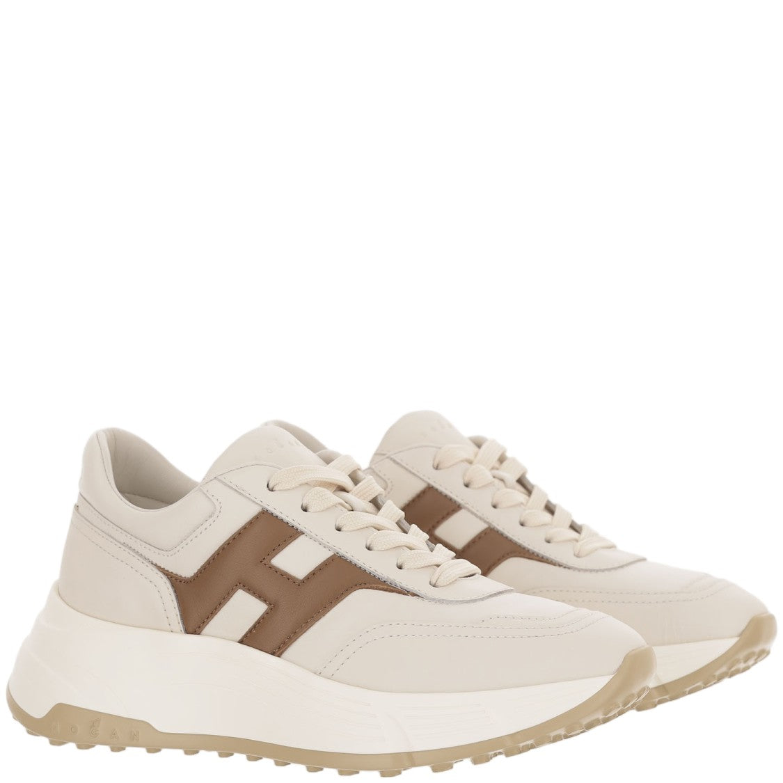 Hogan Chunky Sole Sneakers With Brown Leather Detail
