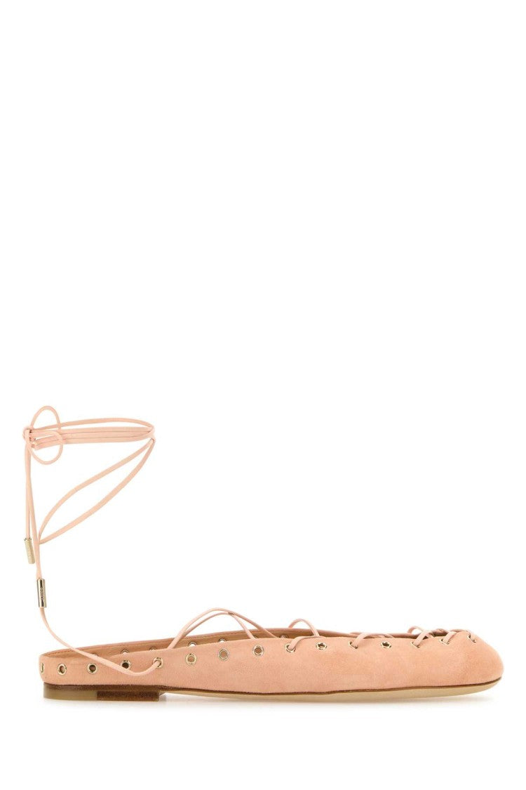 Chloé Light Pink Suede Ghillies Ballerinas