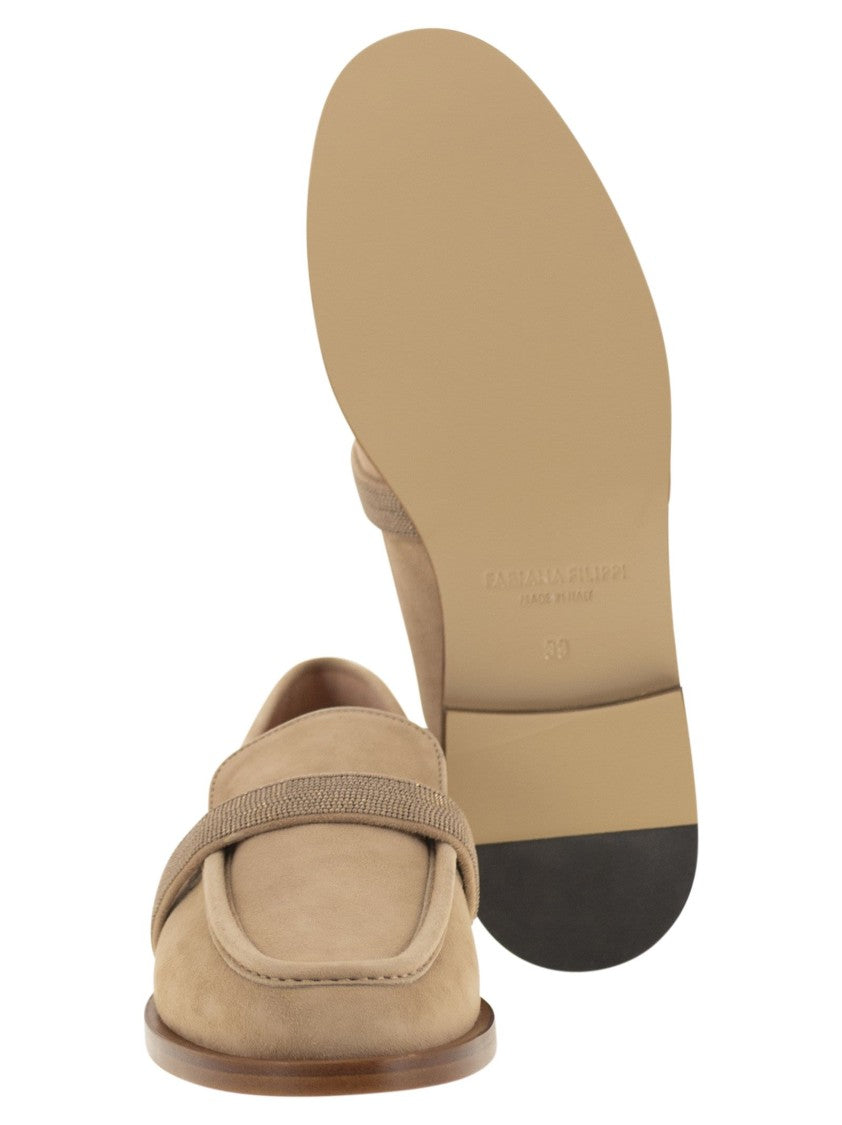 Fabiana Filippi Soft Suede Moccasin With Diamond Thread Detail