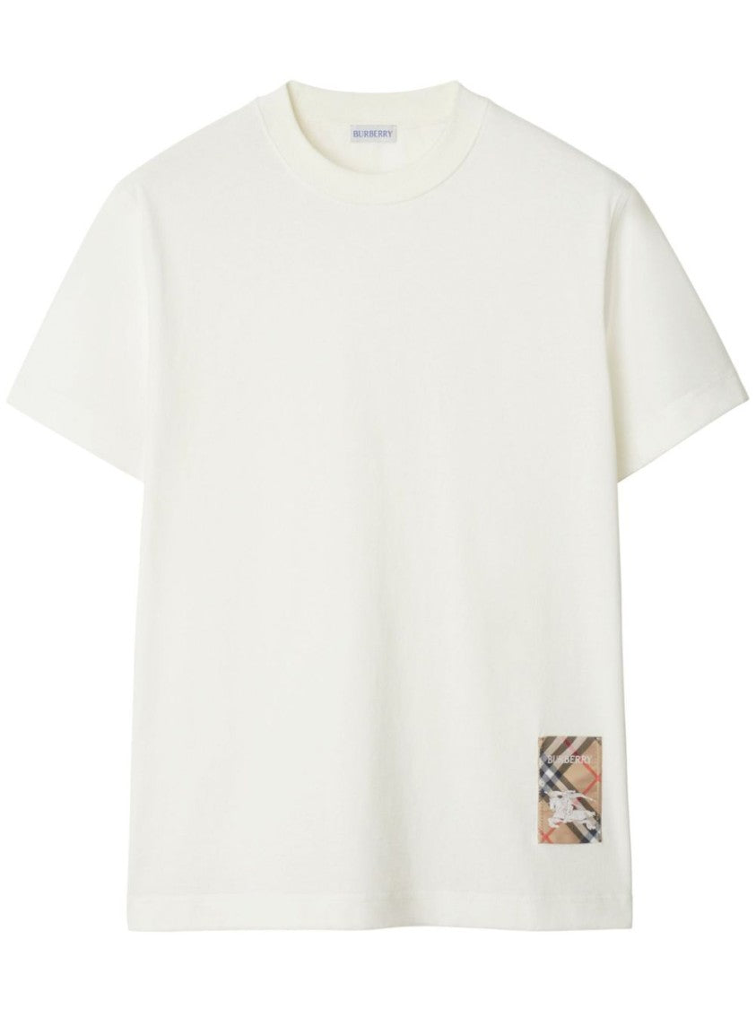 Burberry White Cotton Check Label T-Shirt