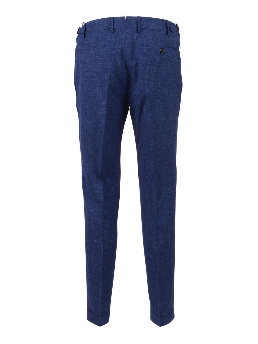 Berwich Blue Retro Long Textured Straight-Leg Pants