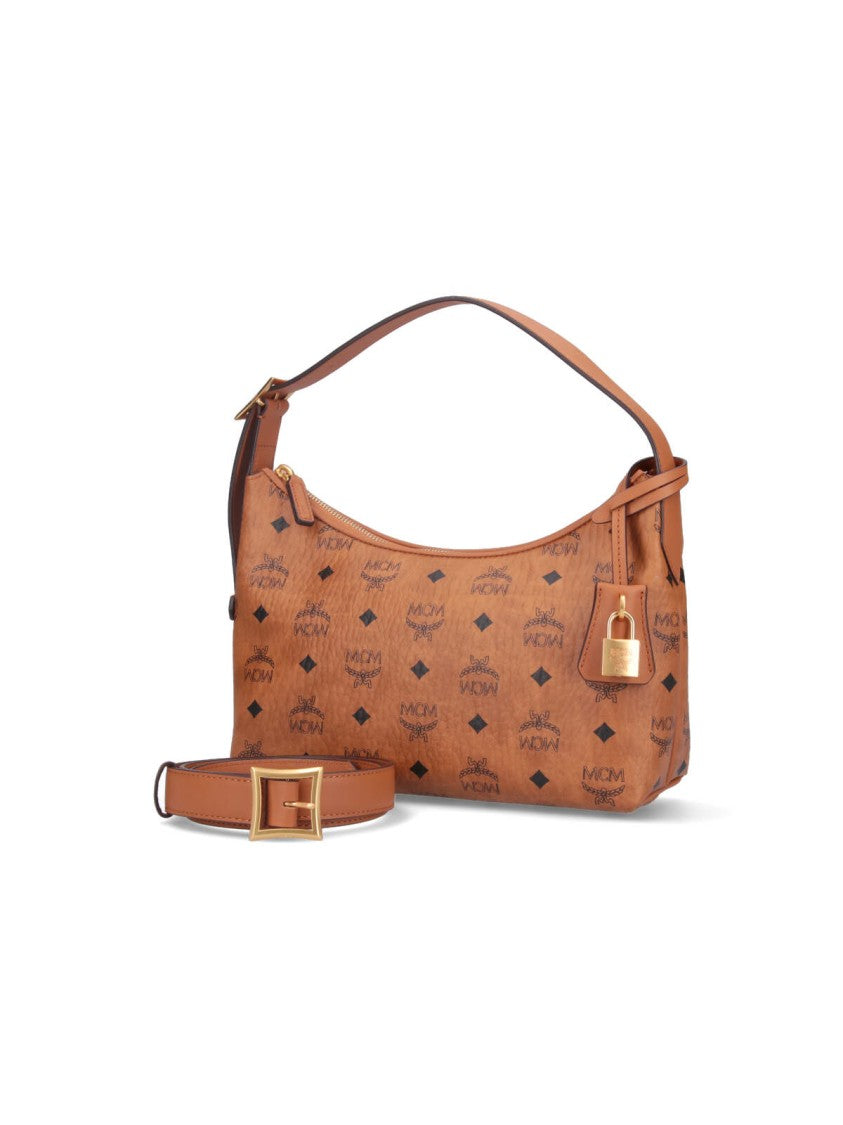 Mcm Arena Hobo Shoulder Bag With Logo Print
