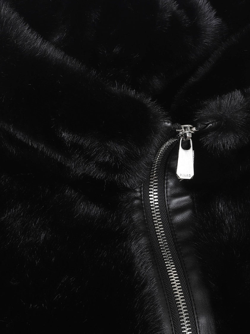 Pinko Cropped Black Faux Fur Jacket