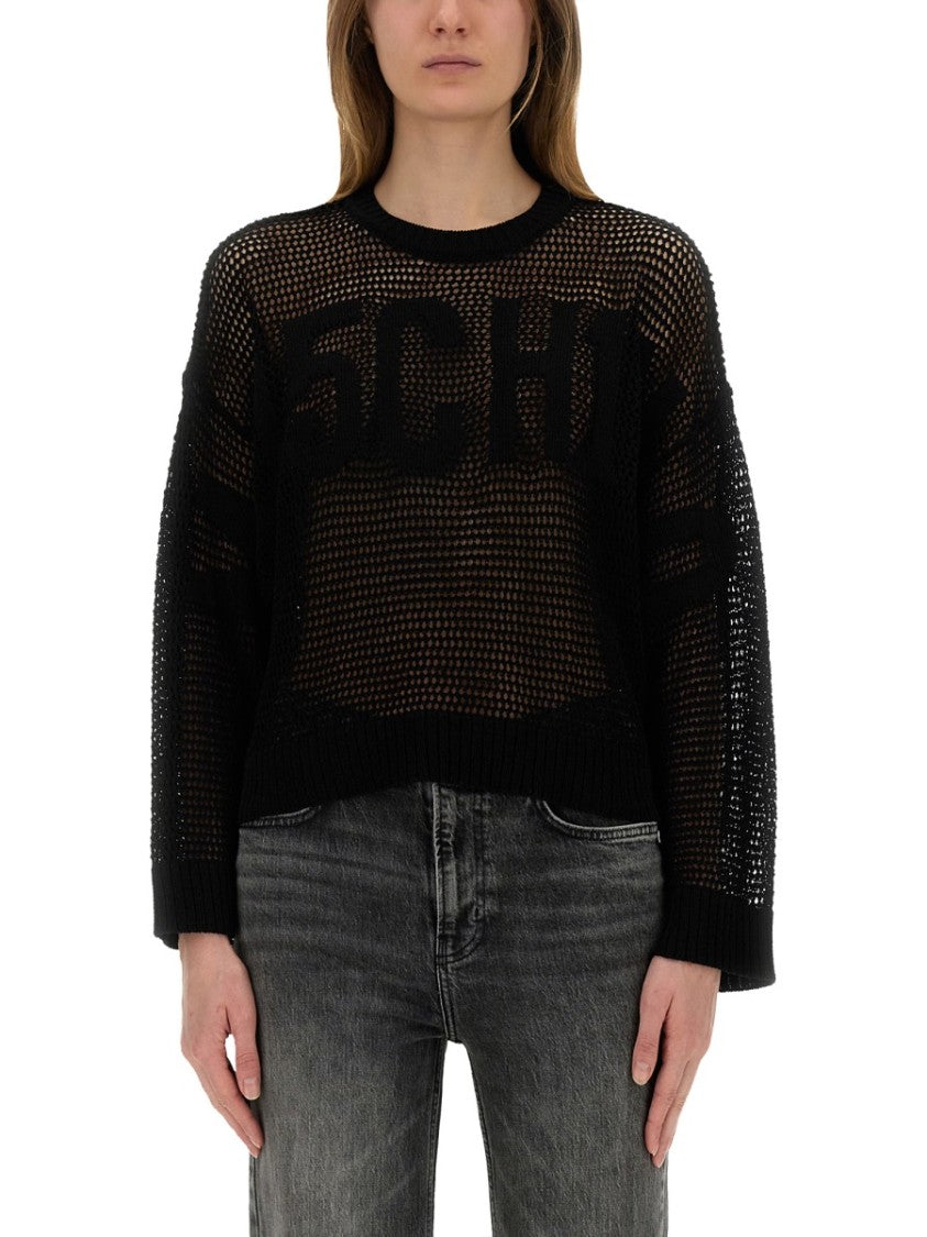 Moschino Mesh Knit Top With Logo