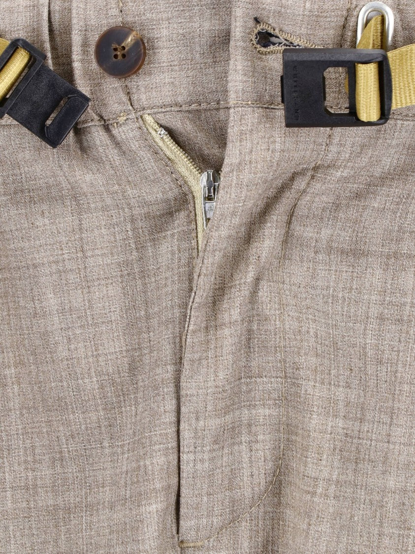 White Sand Beige Relaxed Tapered Textured Fabric Trousers