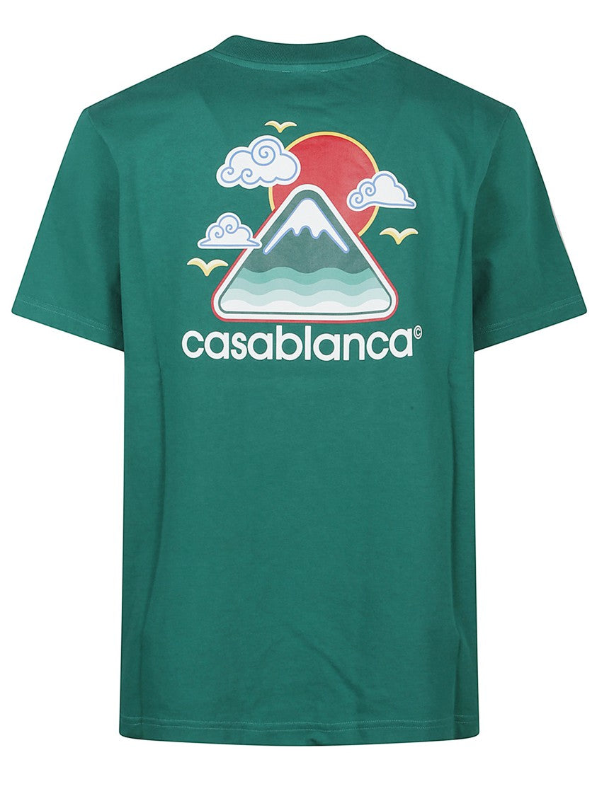 Casablanca Graphic Print Green Cotton T-Shirt With Crew Neck Design