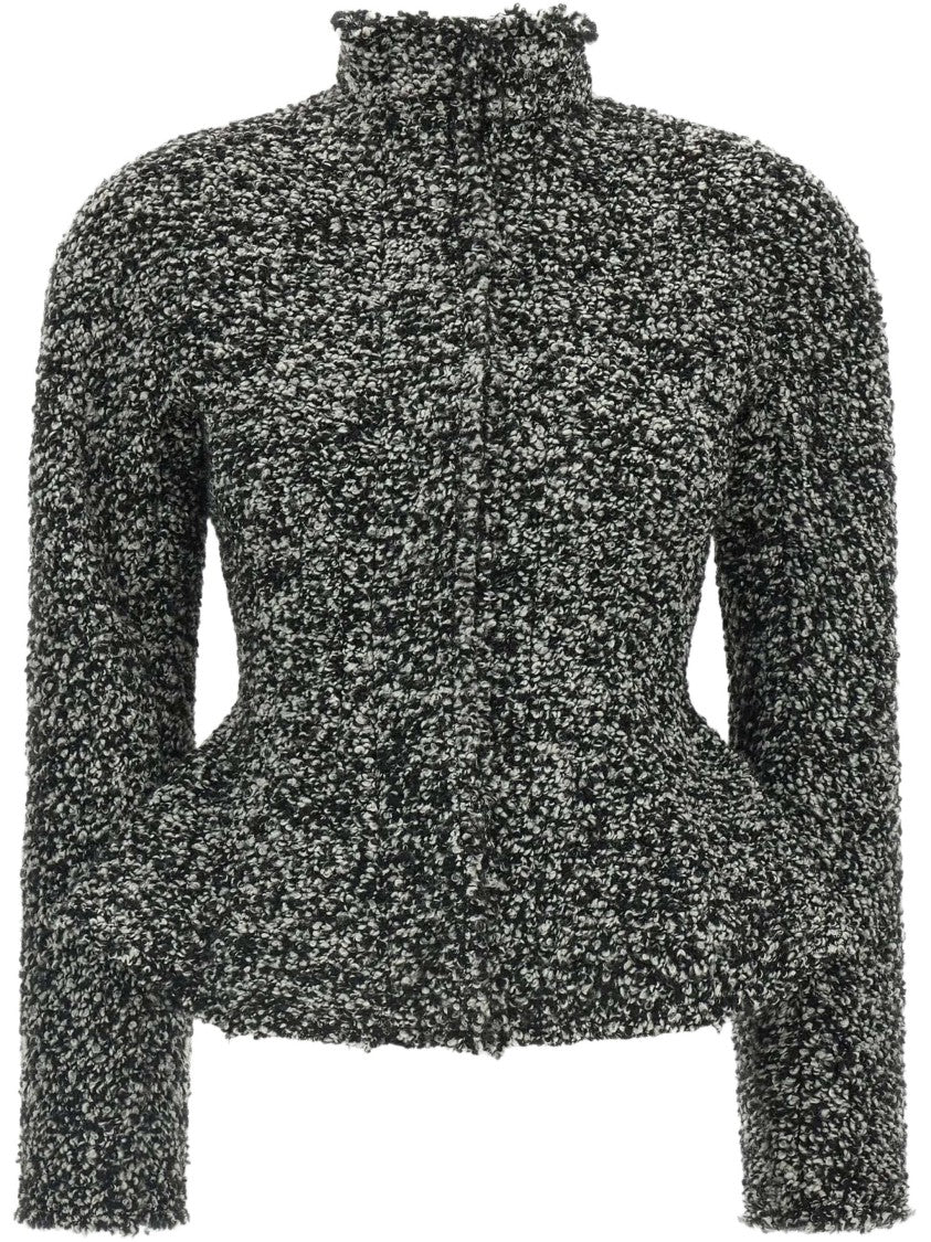 Alberta Ferretti Textured Fitted High Neck Wool-Blend Blazer