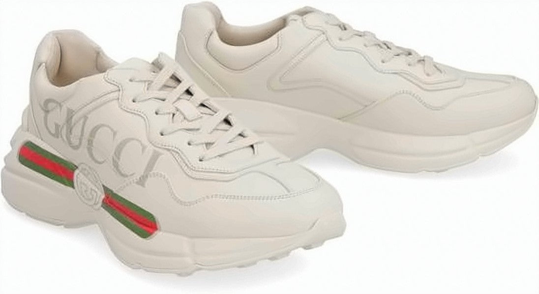 Gucci Cream Leather Sneakers With Iconic Stripe Detail