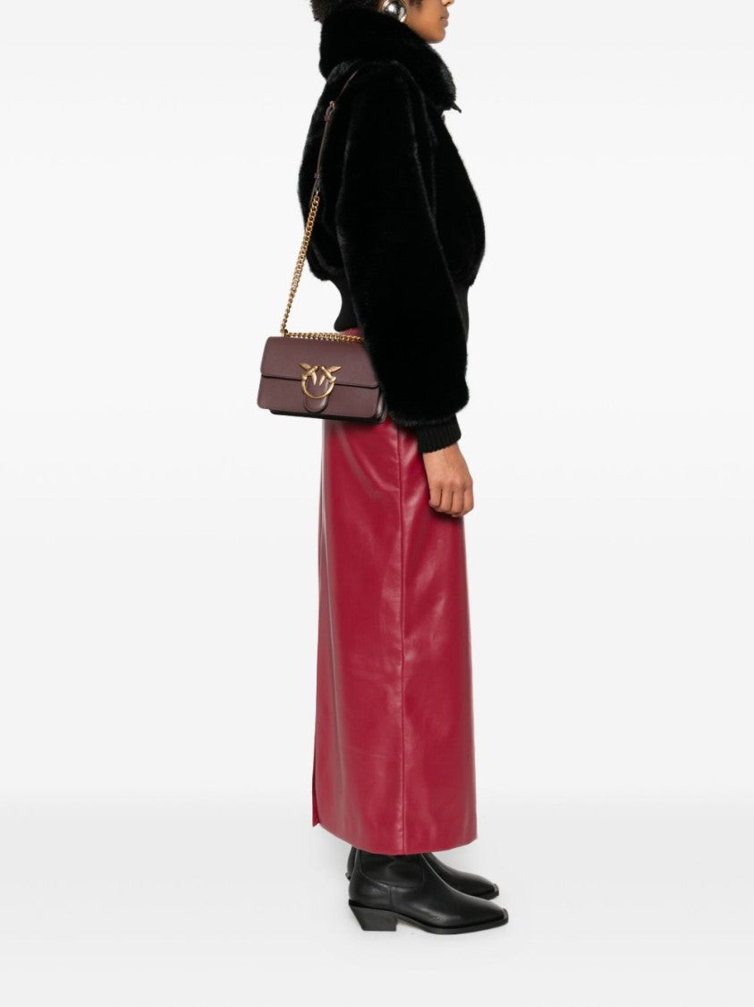 Pinko Structured Burgundy Shoulder Bag With Gold-Tone Clasp