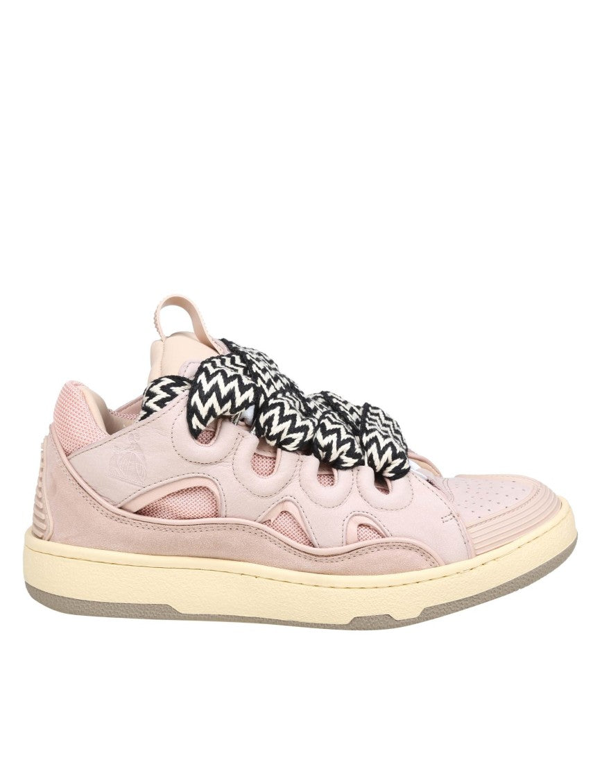 Lanvin Curb Sneakers With Pink Leather And Mesh Detailing