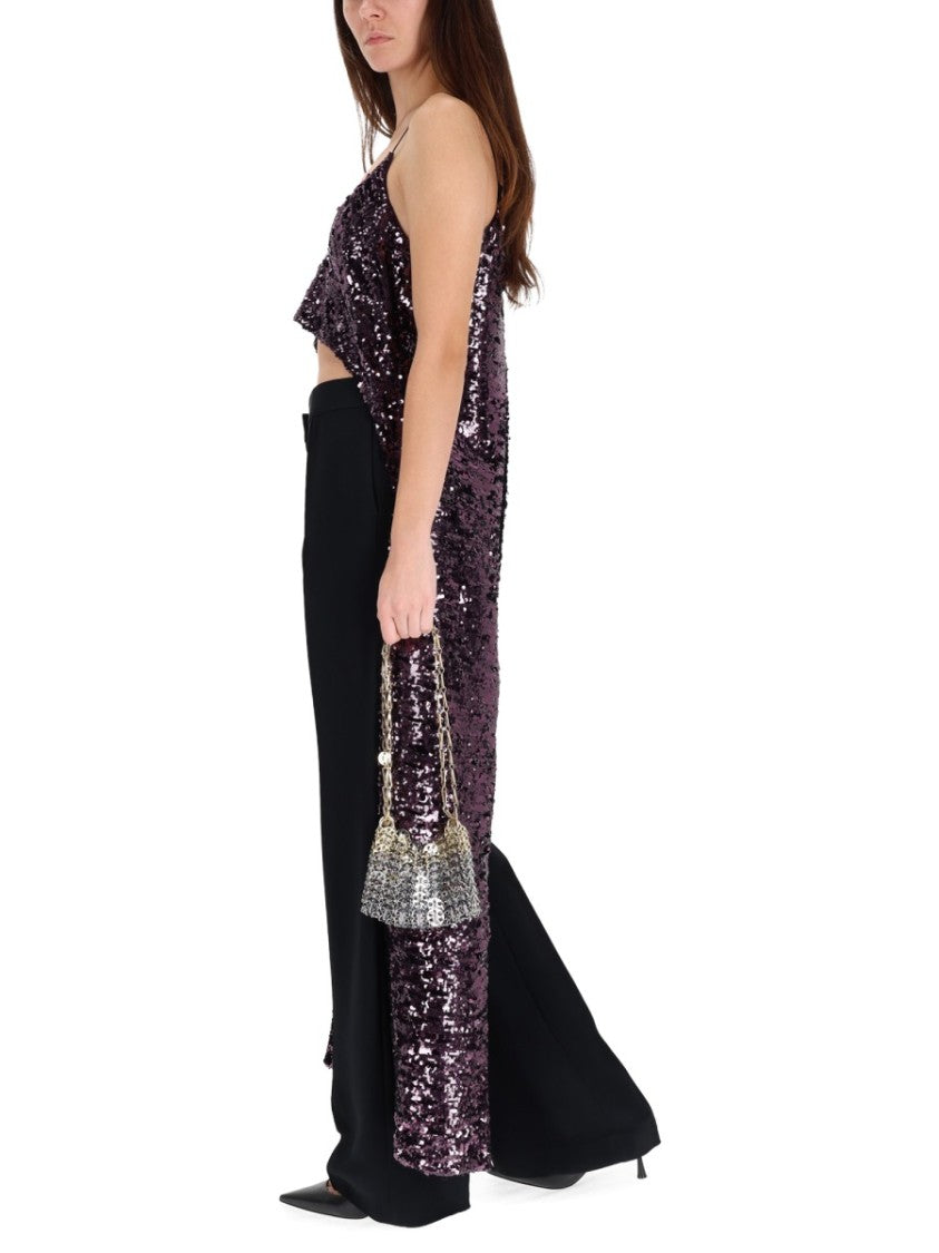 Rabanne Sequined Cropped Draped Tank Top