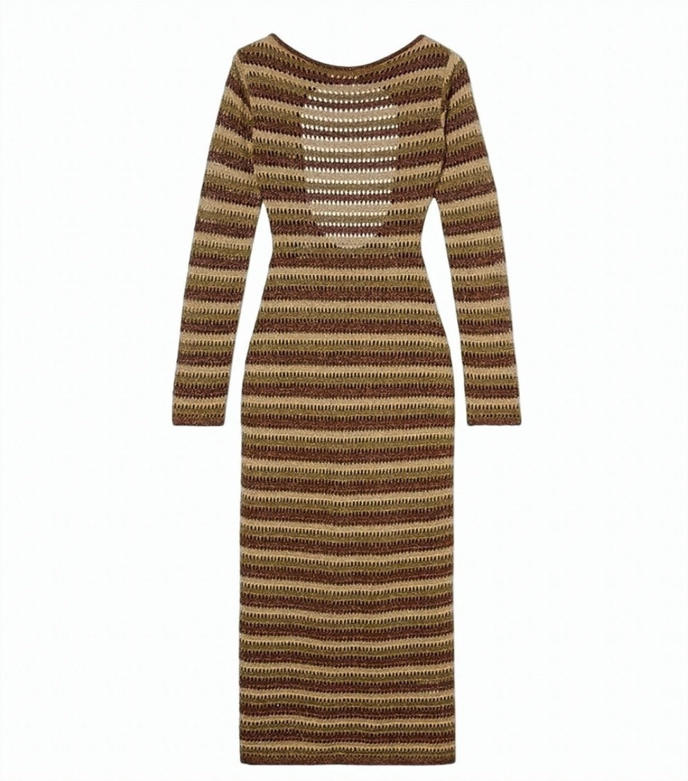 Mc2 Saint Barth Robyn Stripes Crochet Long Dress