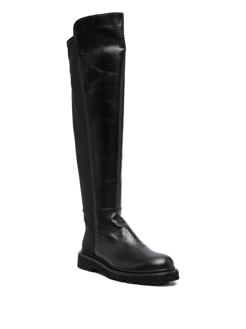 Guglielmo Rotta Knee-High Black Leather Ankle Boots