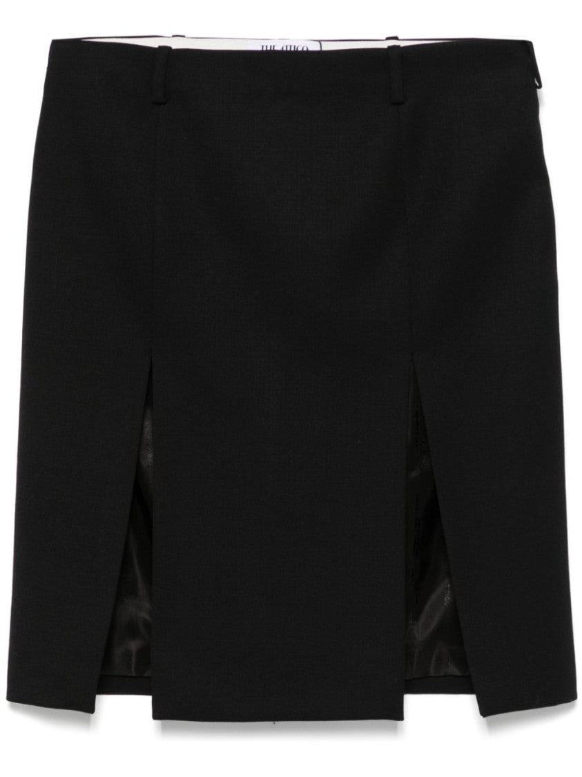 The Attico Black Midi Skirt With Front Slits