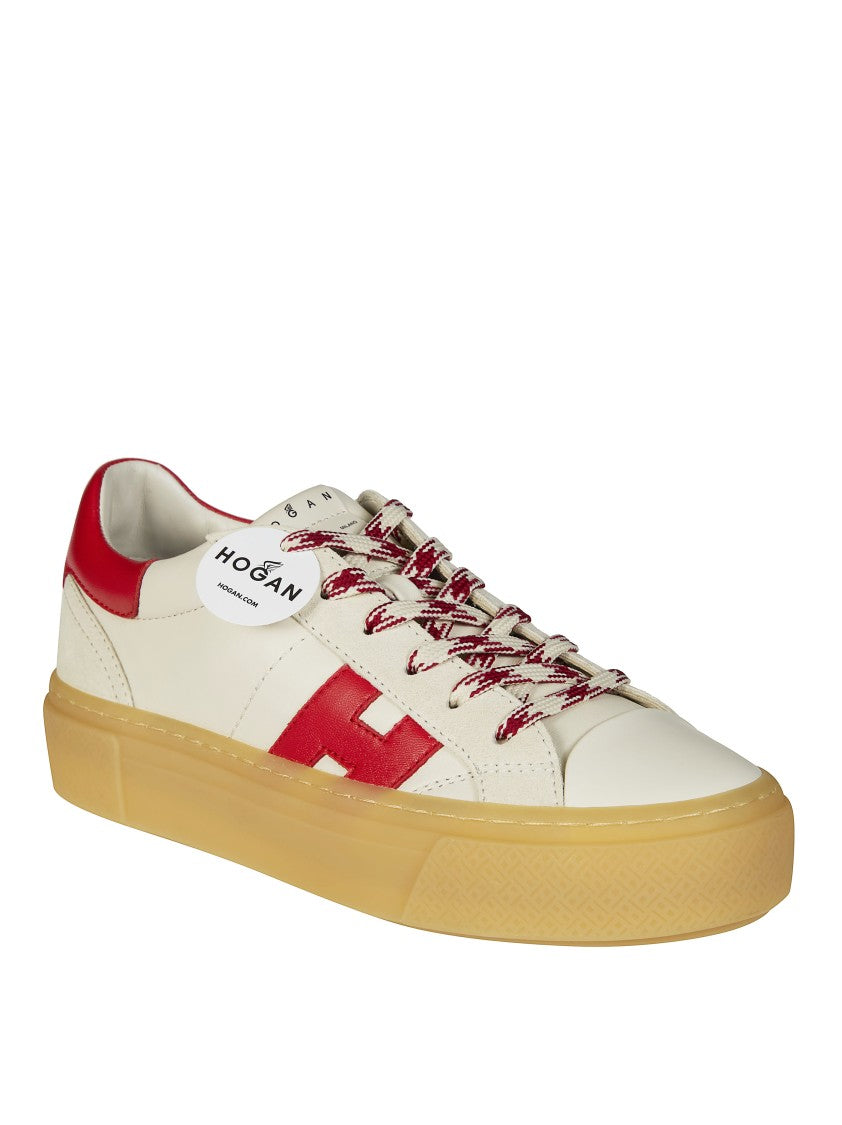Hogan Cream Leather Red Heel Sneakers
