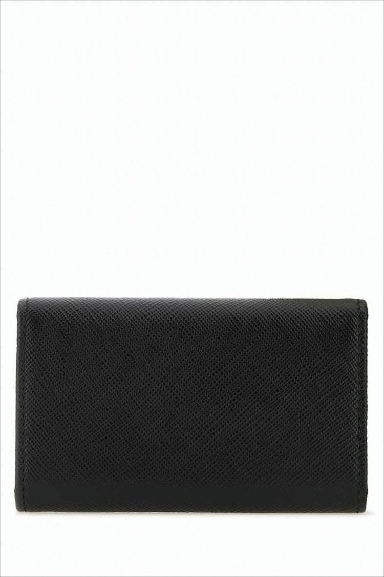 Prada Textured Calfskin Leather Keyring With Triangular Metal Logo