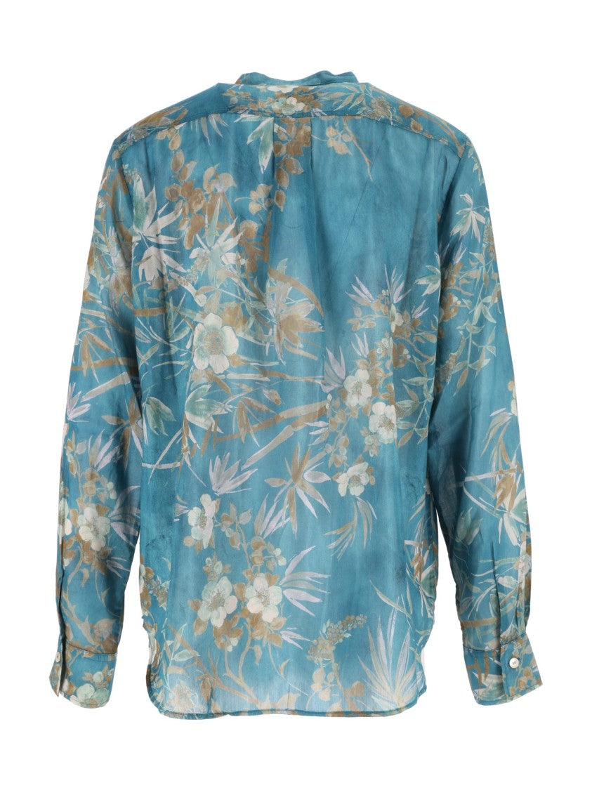 Forte Forte Delicate Floral Print Long-Sleeved Blouse With Mandarin Collar