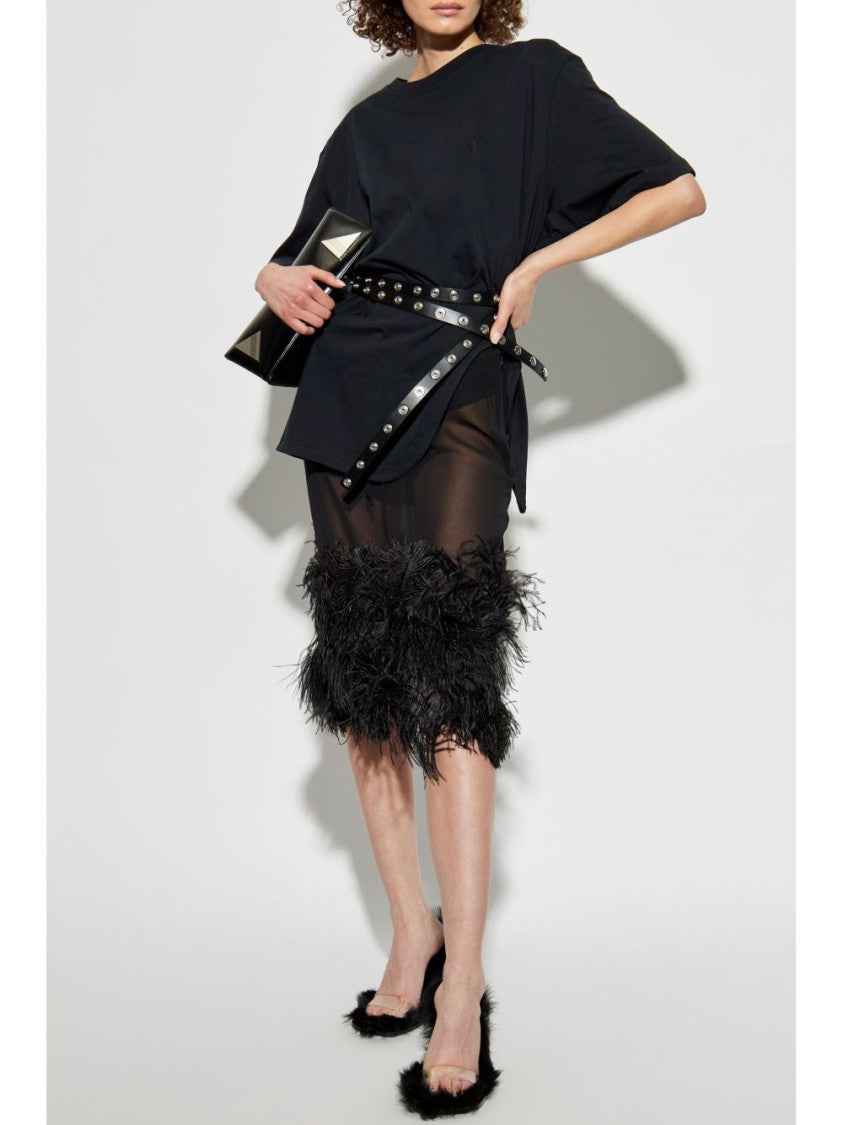 The Attico Midi Skirt With Tone-On-Tone Feather Hem