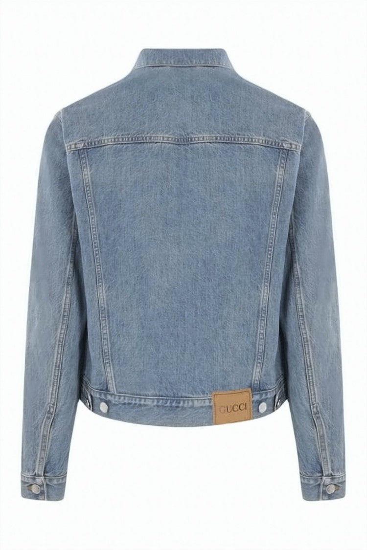 Gucci Denim Jacket With Button-Up Front And Laser-Etched Logo
