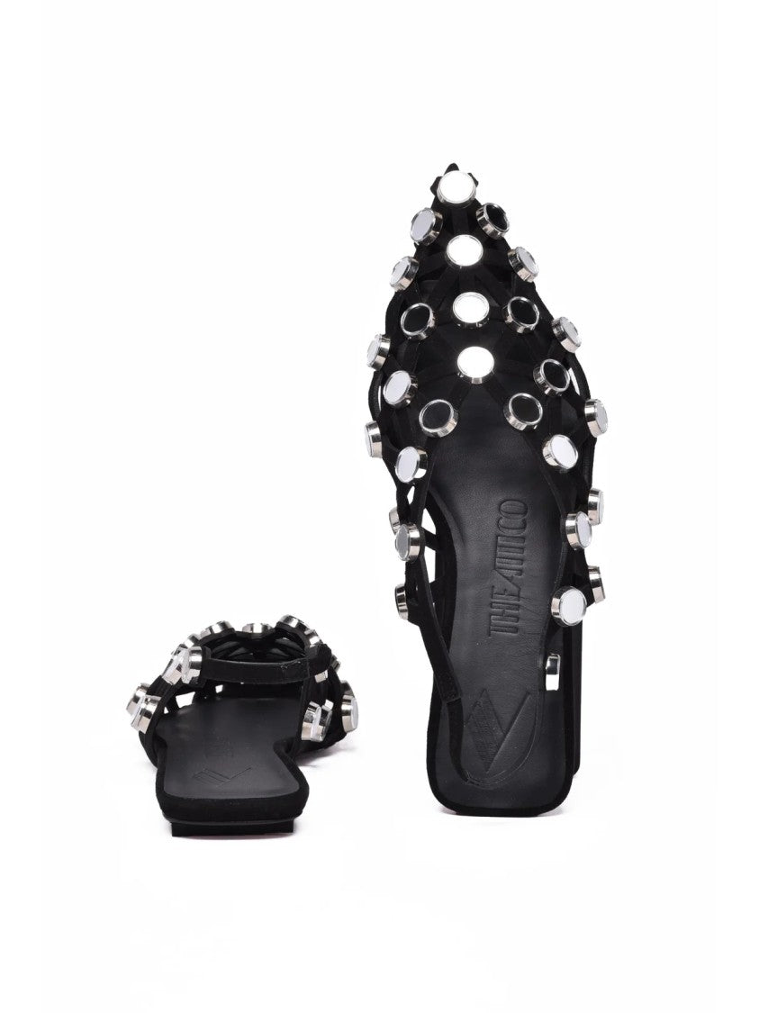 The Attico Black Mirror-Appliqued Suede Slingback Ballet Flats