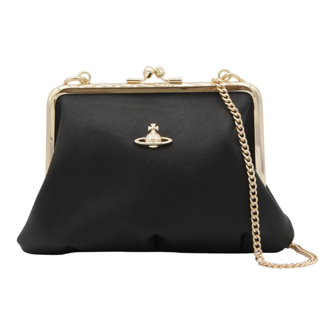 Vivienne Westwood Structured Black Textured Bag With Gold-Tone Frame And Chain Strap