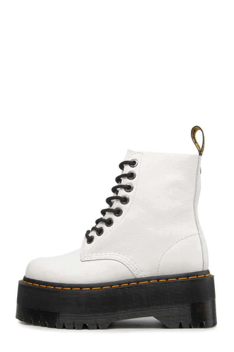 Dr. Martens White Leather Chunky-Platform Lace-Up Boots