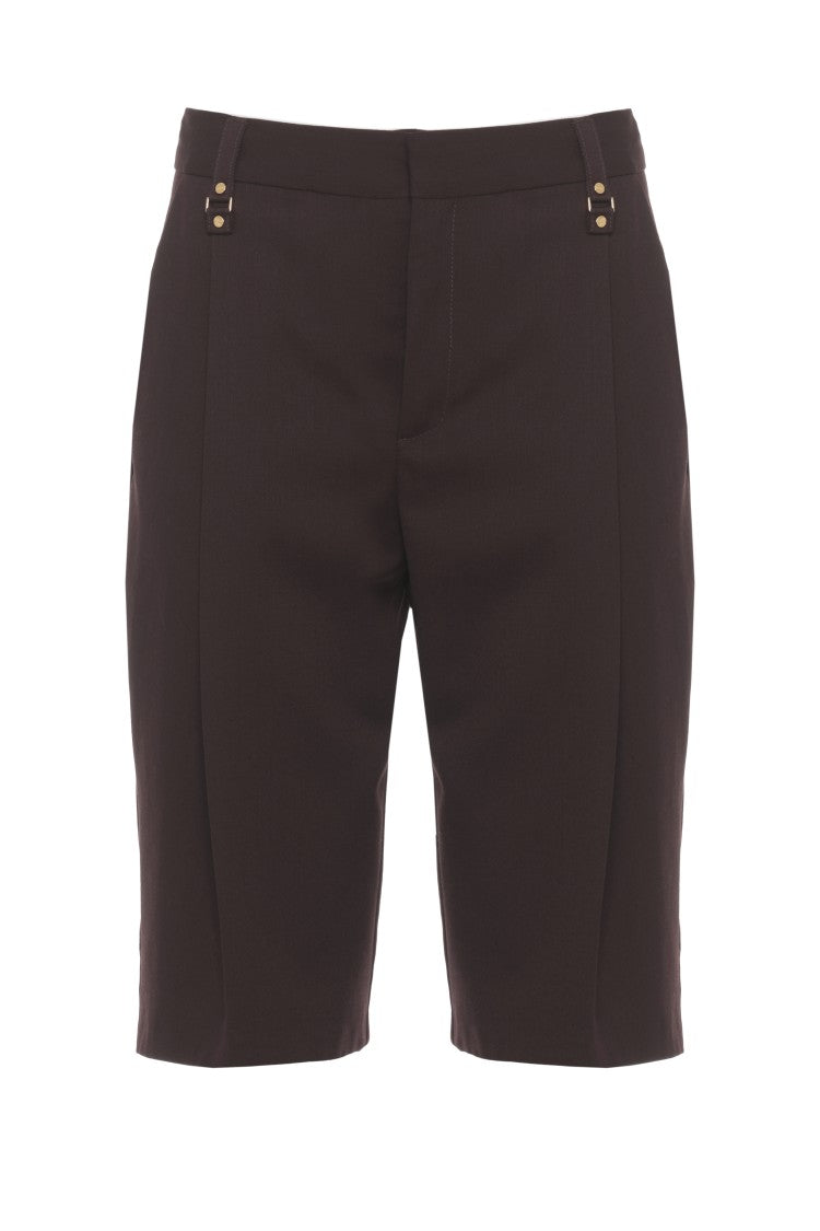 Elisabetta Franchi Brown Wool-Blend Drawstring Bermuda Shorts