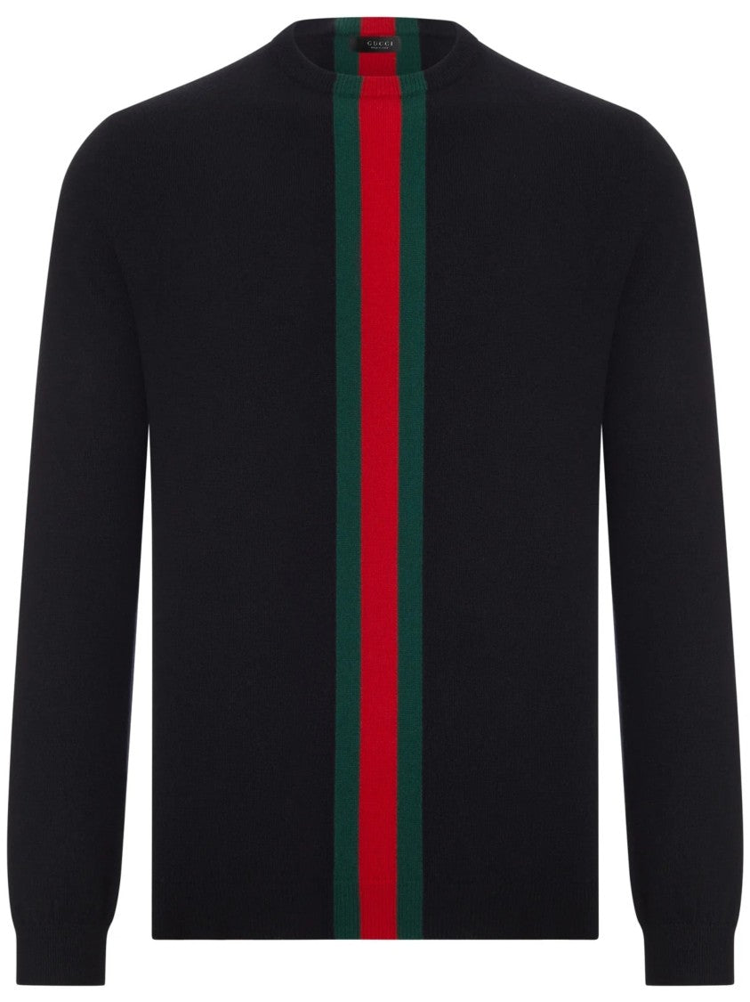 Gucci Crewneck Cashmere Sweater With Bold Vertical Stripe