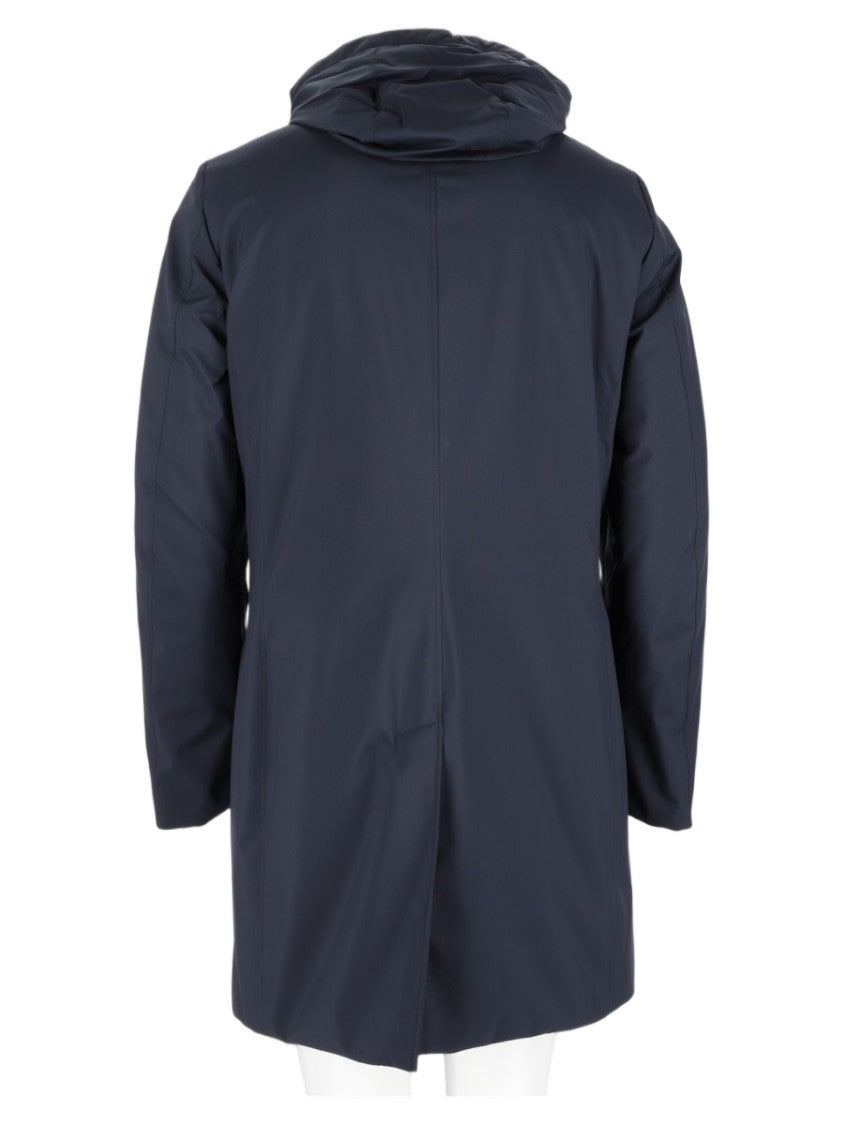 Moorer Mid-Length Structured Coat With Button-Up Front And Hood