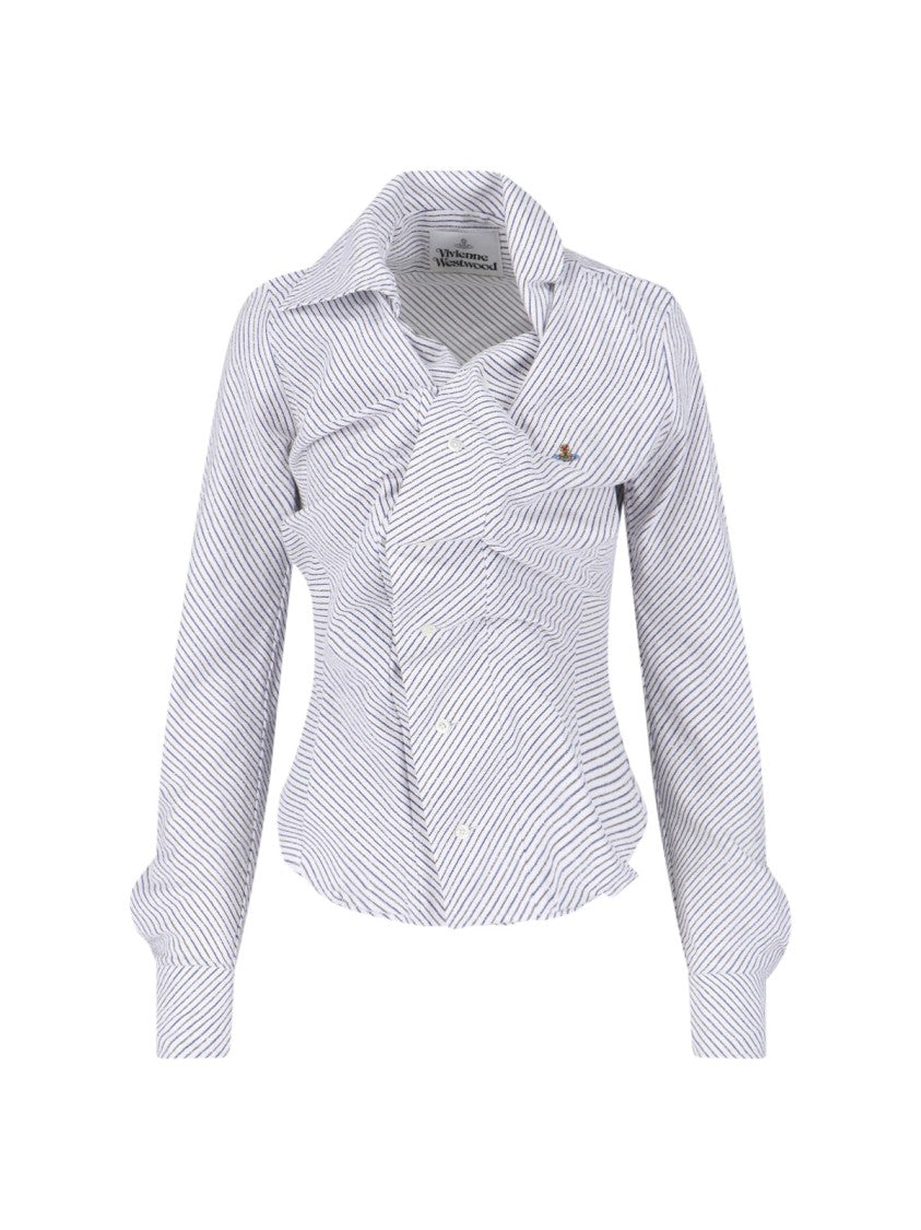 Vivienne Westwood Blue Drunken Asymmetrical Striped Cotton Shirt