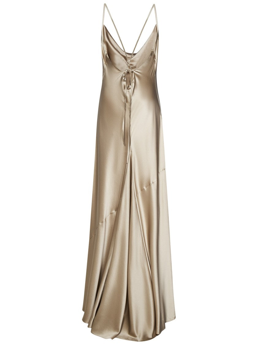 Danamè Dark Sand Stretch Silk Satin Long Slip Dress