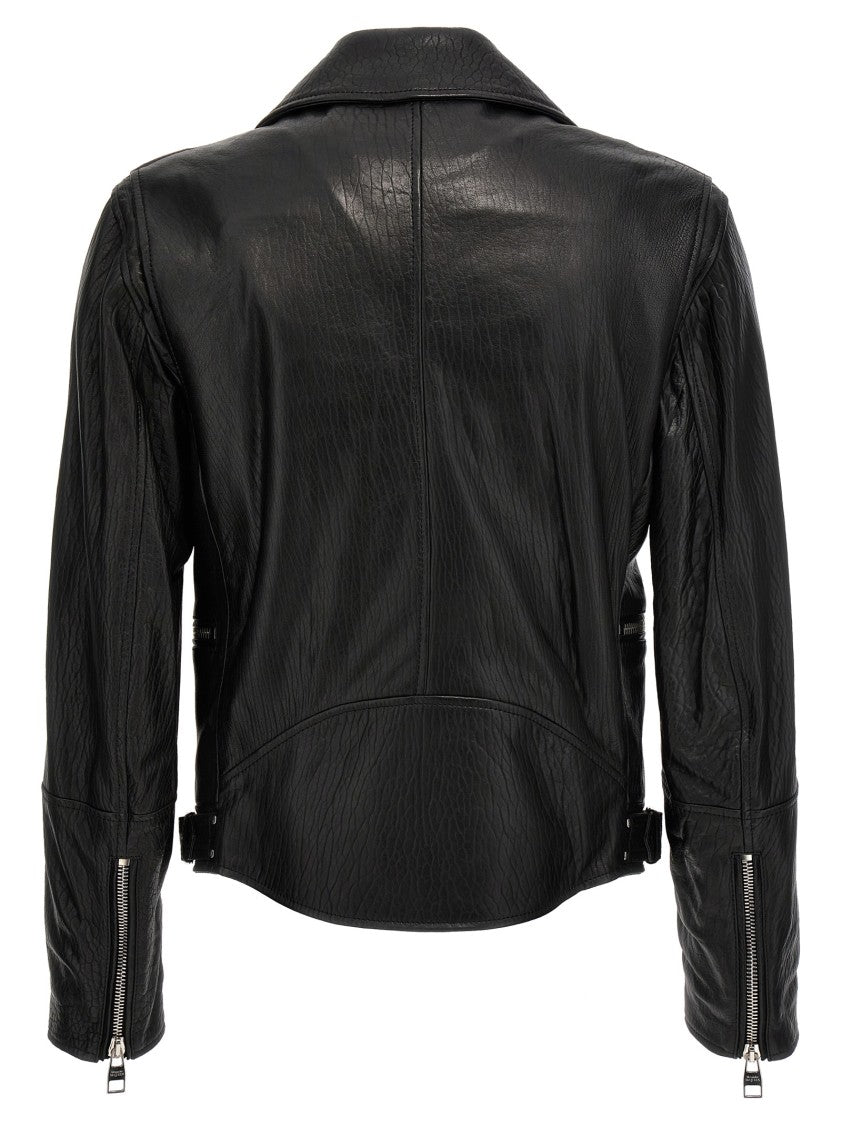 Mcqueen Textured Leather Jacket With Zip Closure