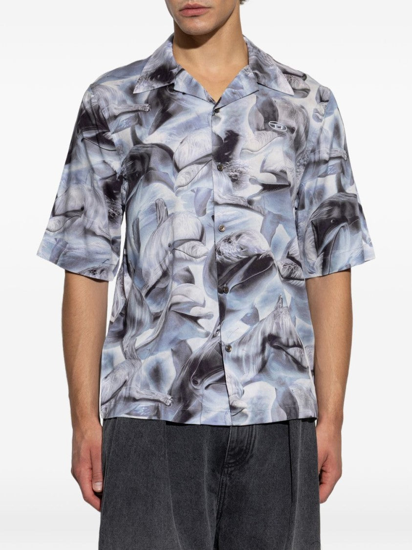 Diesel Multicolour Grey Dolphin Print Button Shirt
