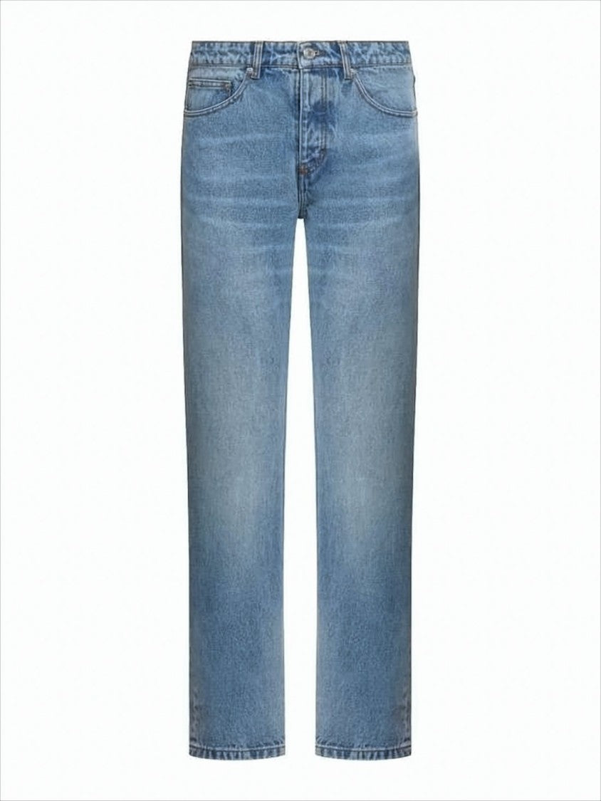 Ami Medium Blue Straight-Leg Denim Pants With Five-Pocket Design