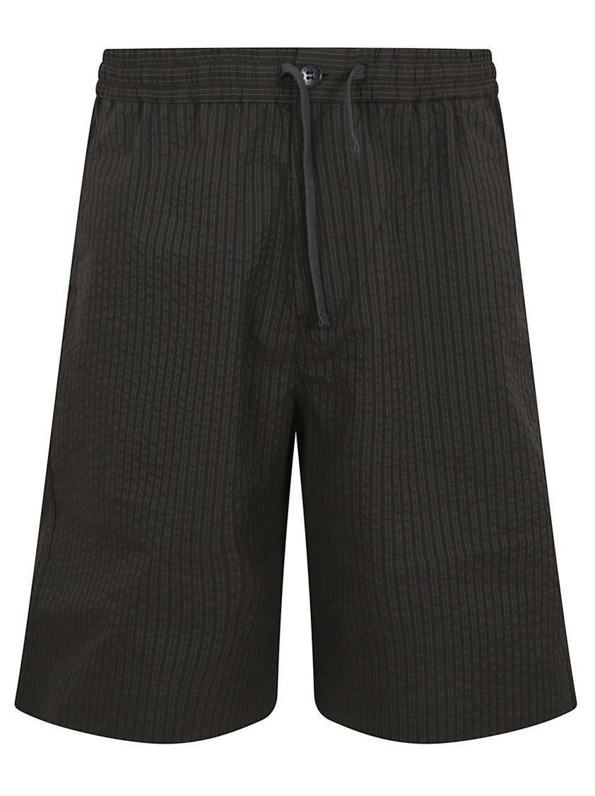 Maison Kitsuné Relaxed Fit Black Bermudas With Subtle Texture