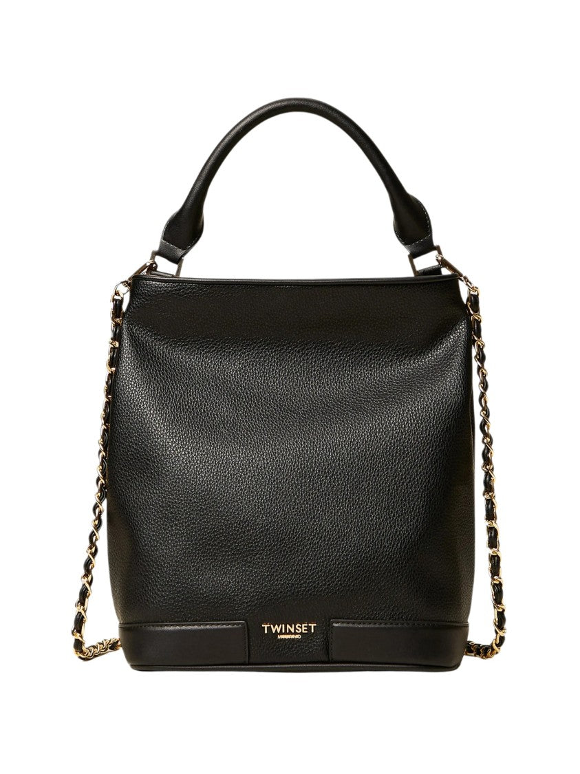 Twin-Set Textured Polyurethane Structured Shoulder Bag With Chain Strap