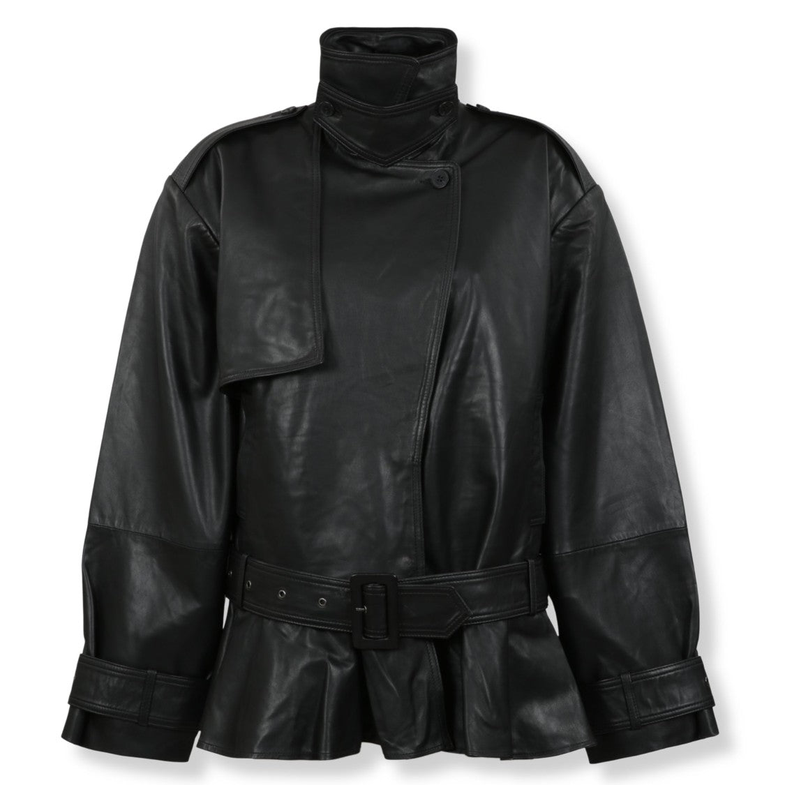 Rotate Structured Black Biker Jacket With Zippered Pockets And Lapel Collar