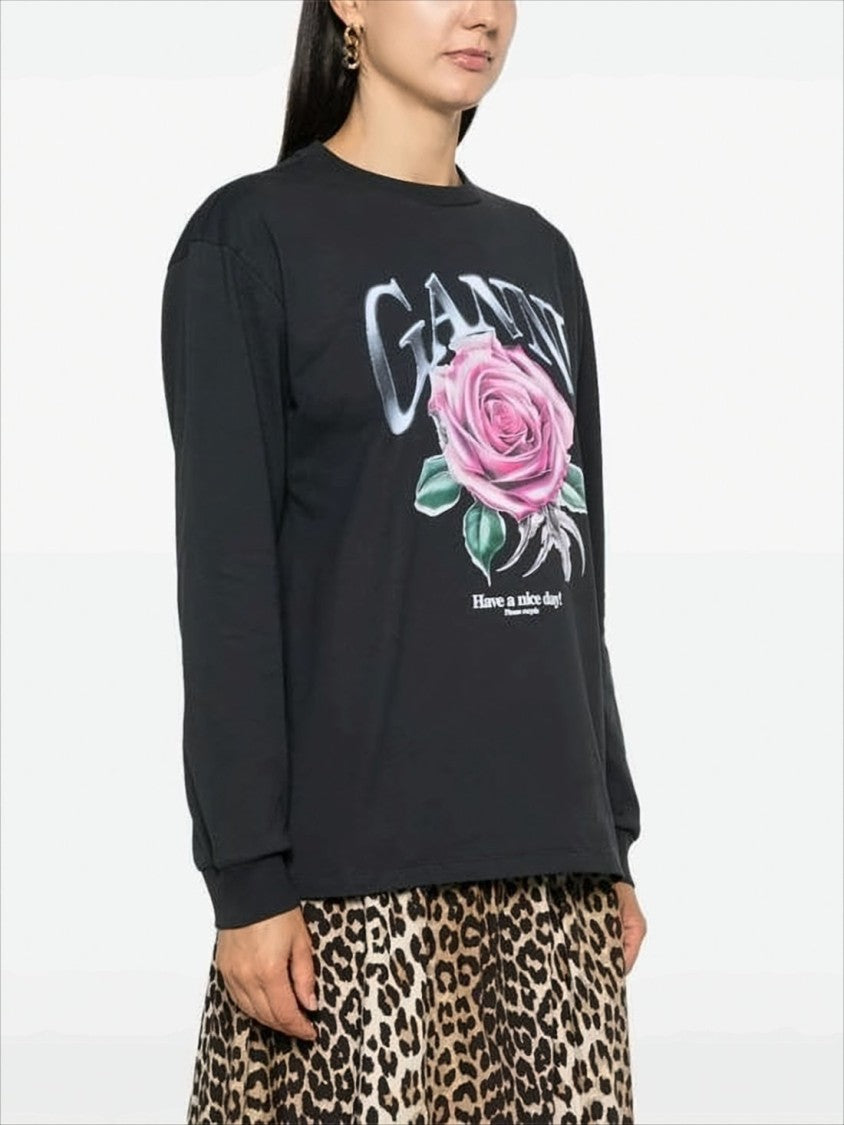 Ganni Long-Sleeve Graphic Print Sweatshirt With Relaxed Fit