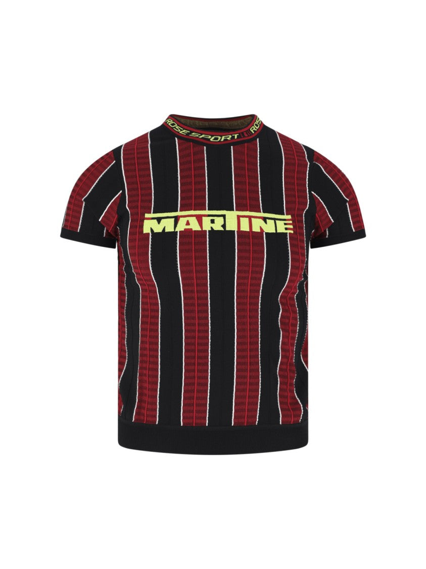Martine Rose Red Ribbed Striped Cotton T-Shirt