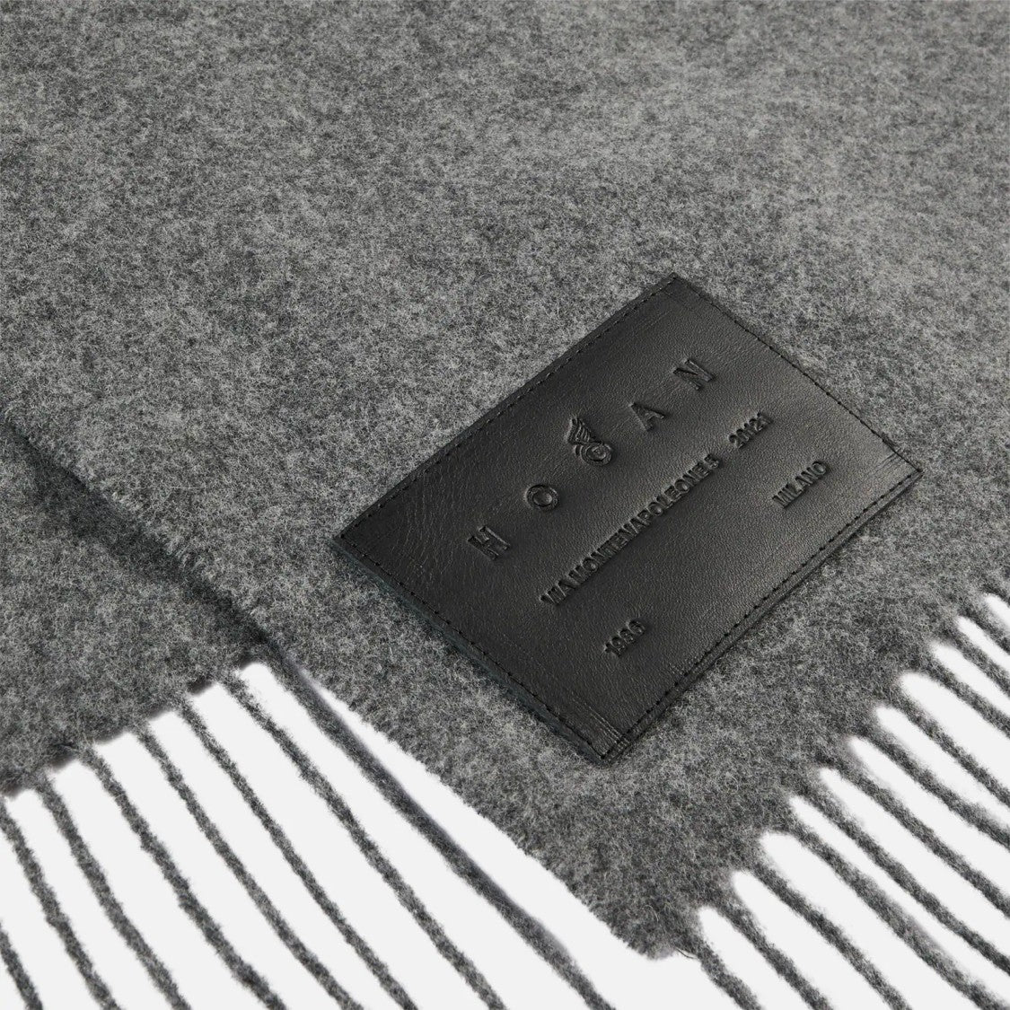 Hogan Fringed Grey Wool And Cashmere Scarf