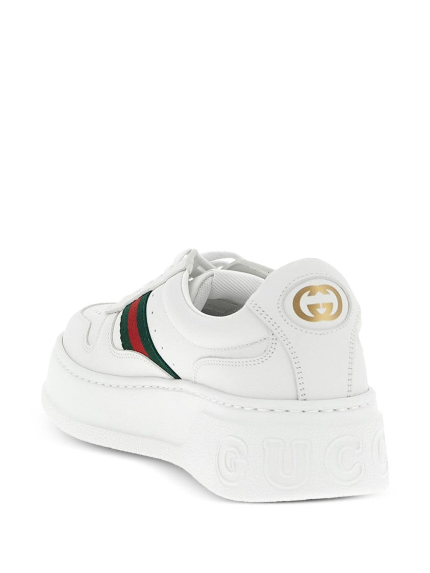 Gucci White Calfskin Leather Sneakers With Sculpted Sole